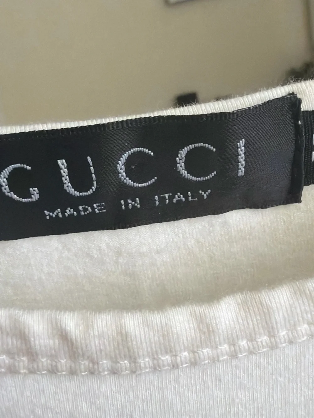 Gucci White Short-Sleeve Tee with Red-Green Logo Stripes